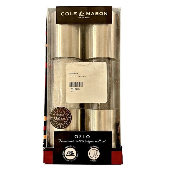 Cole and Mason Oslo Precision Salt Pepper Mills Set Stainless Steel Adjust Grind - Picture 1 of 3